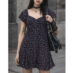 Rewind Womens Dress XL Black Ditsy Floral Babydoll Retro Dark Fairy Grunge Y2K